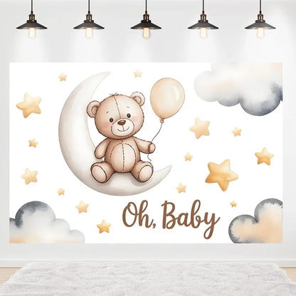 Welcome Baby Shower Newborn Background Decoration Girl Boy Birthday Party Backdrop Supplies Balloon Teddy Bear Photographic Prop
