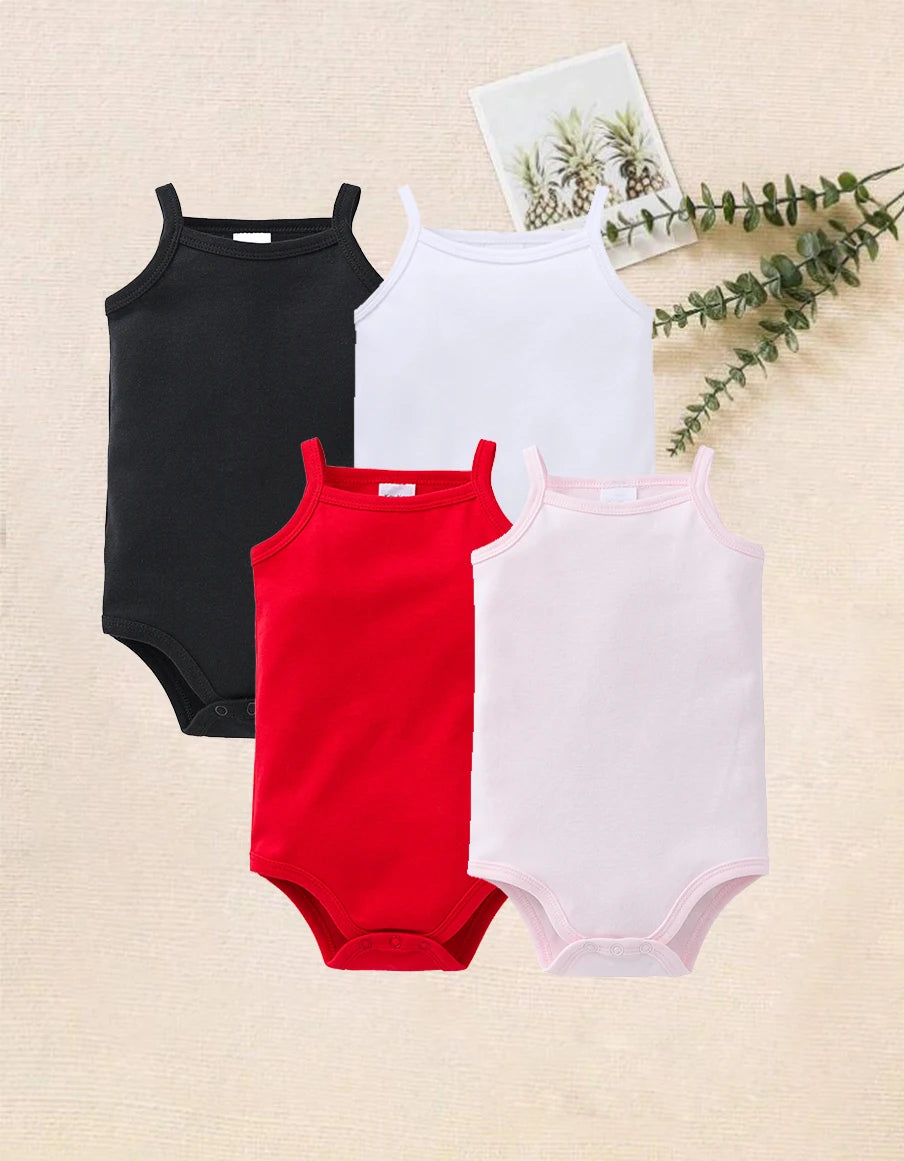 100% Cotton Baby Bodysuit Set for Girls Solid White Sleeveless Rompers (0–24 Months), Available in 1–6 Pieces