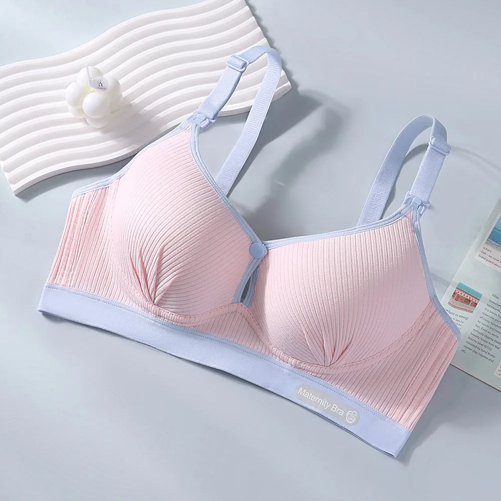 Durable Double Buckle Nursing Bra Push-up Breathable Pregnancy Bralette Pure Cotton Soft Maternity Bra for Breastfeeding