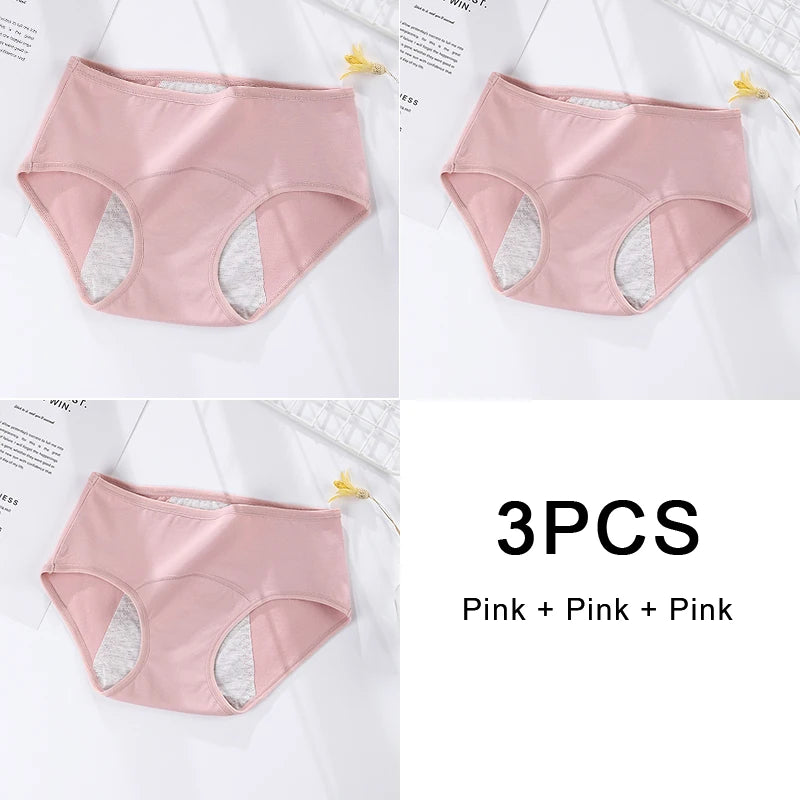 3PCS/set Women's menstrual briefs large flow postpartum water absorption leakproof pure cotton