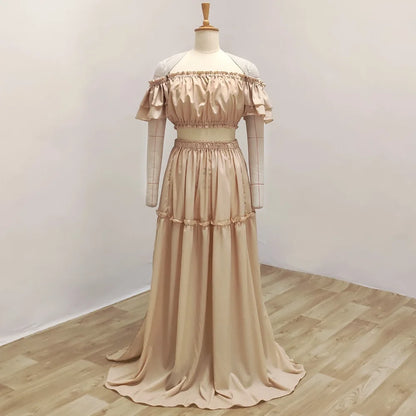 Photography Dress For Women Elegant Soft Short Sleeved Two-Piece Set For Photo Shoot Dress Baby Shower Dresses Pregnant Women