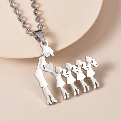 Lovely Gold Color Family Pendant Necklaces Mom Dad Children Baby Woman Stainless Steel Choker Jewelry Mother Day Gift New