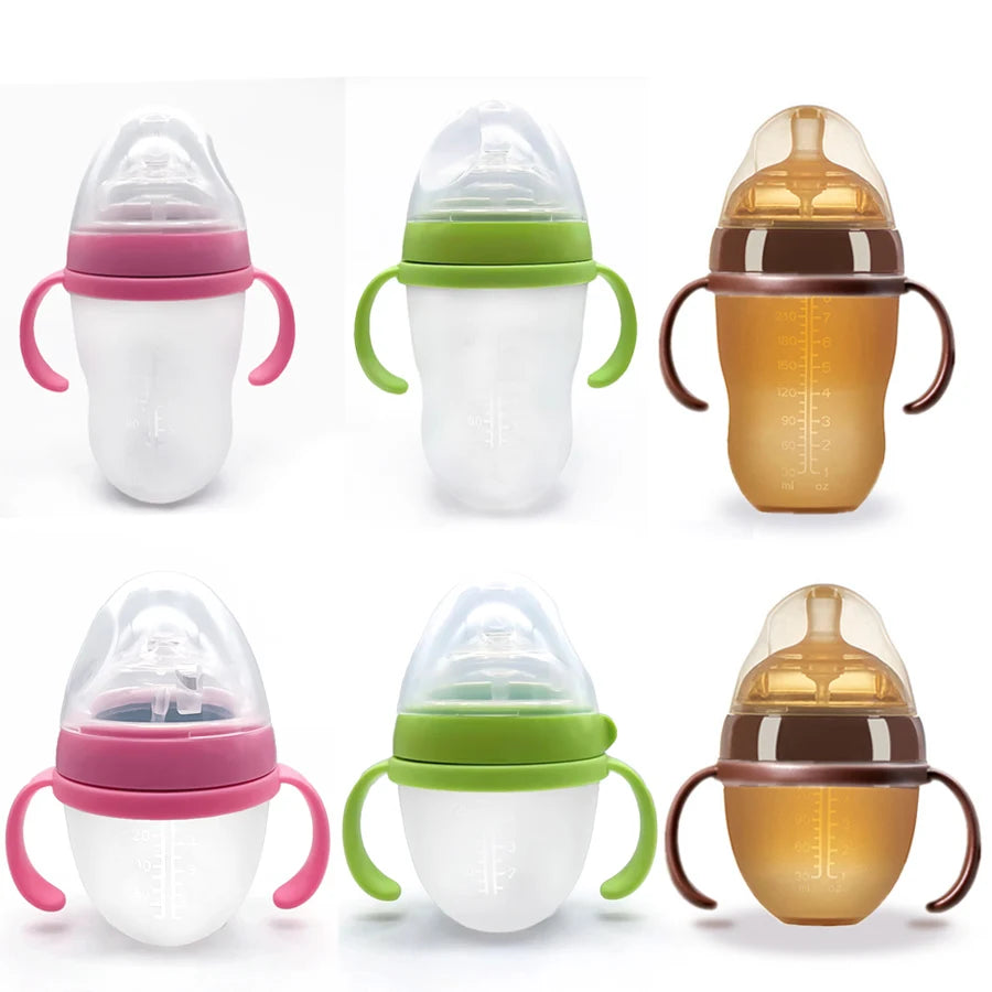 1pc Silicone Baby Bottle 150ml/240ml Soft Durable against drops Big Mouth Pacifier Head Silicone with Handle and Gravity Ball