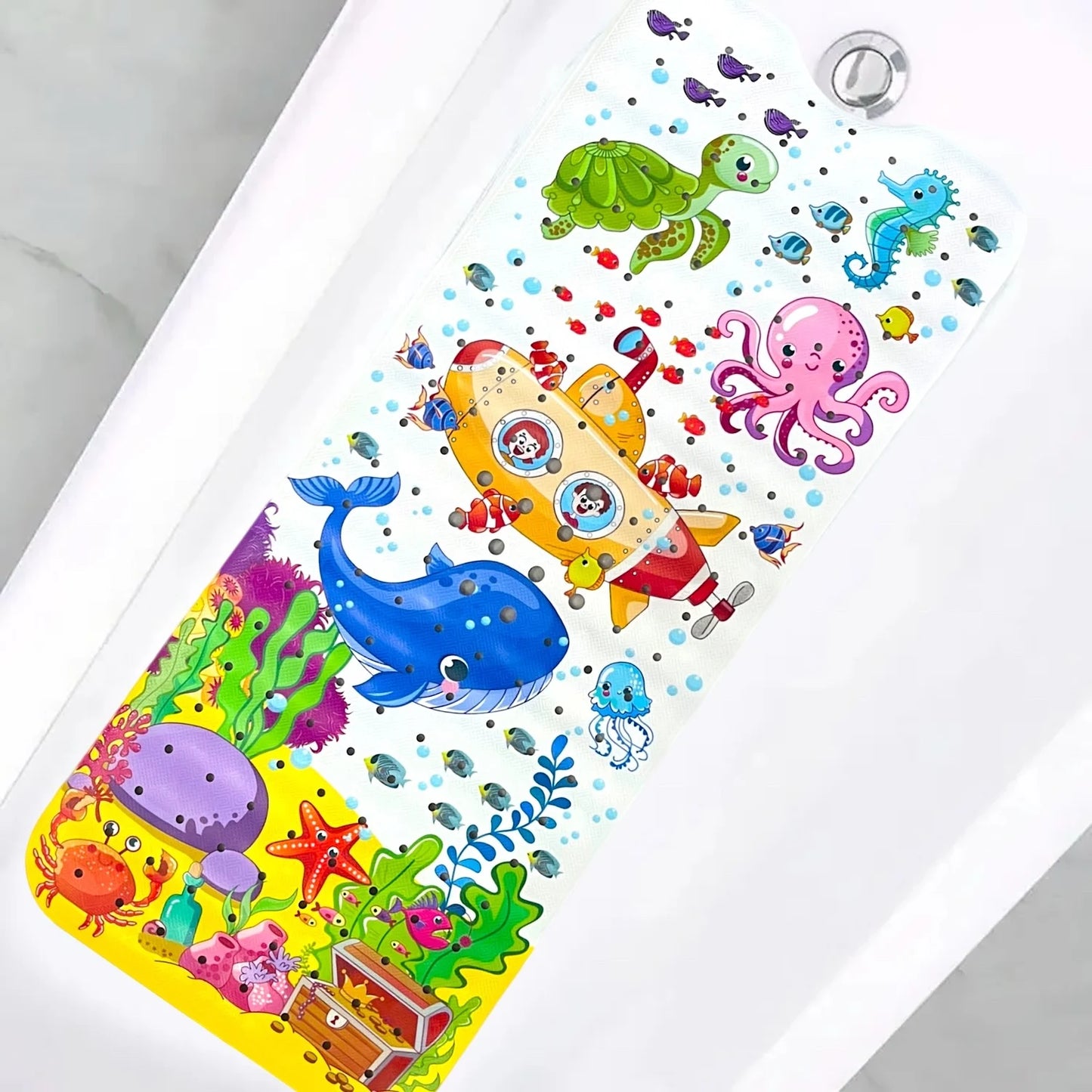 1pc Cartoon Extra Long Bathtub Mat 40x100cm Non-Slip Bathmat Suction Cups & Drain Holes