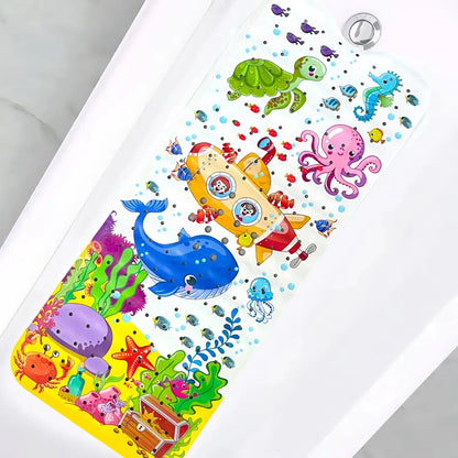 1pc Cartoon Extra Long Bathtub Mat 40x100cm Non-Slip Bathmat Suction Cups & Drain Holes