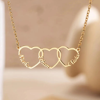 Lemegeton Personalized Heart Name Necklace Custom Triple Hearts Pendant Stainless Steel Jewelry Couple Family Mom Birthday Gifts
