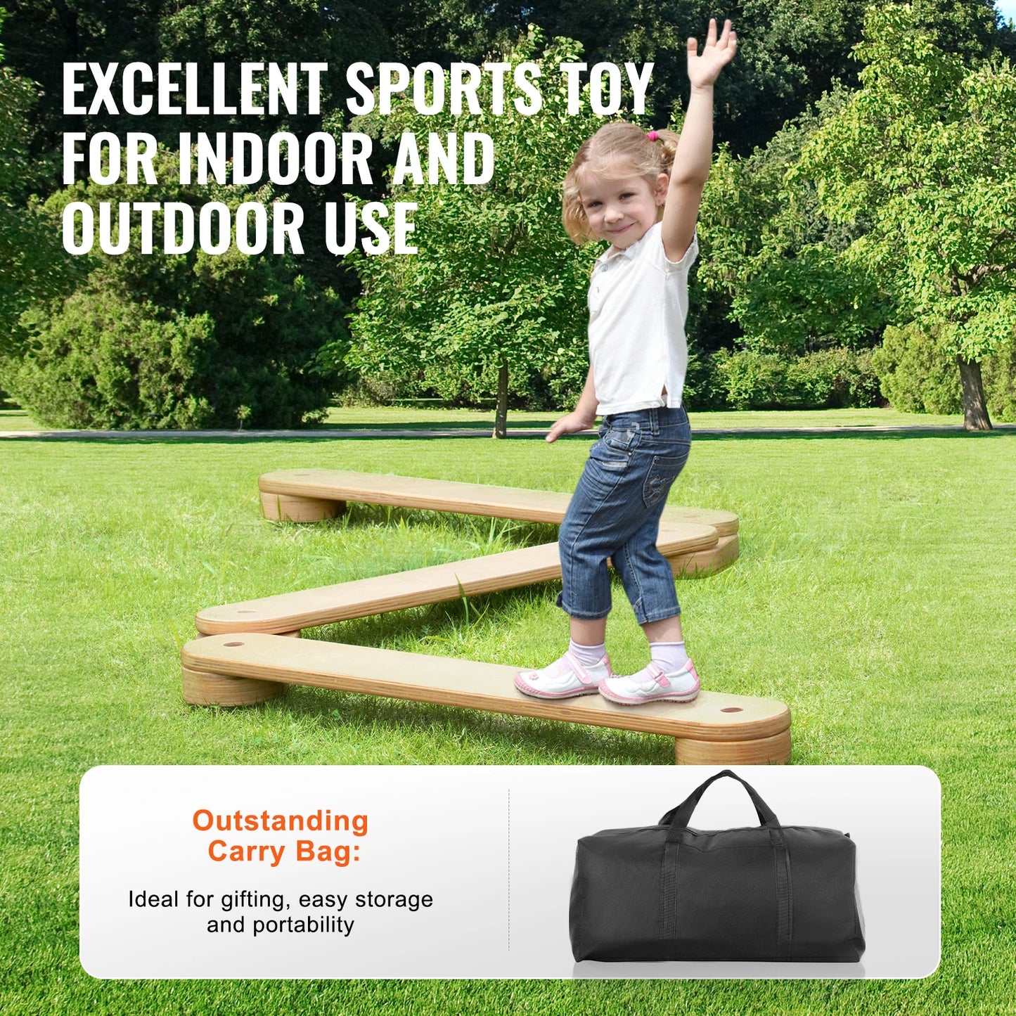 Balance Beam Stepping Stones Indoor & Outdoor Wooden Toddler Balance Boards Montessori Toy for Kids 2-6 Girls Boys Gift