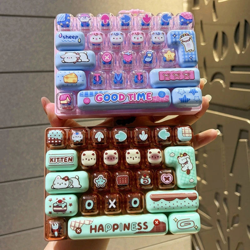 26-keycap Keyboard Keychain Button Clicker Decompression Toy Cartoon Anti Stress Keyboard Keychains Pendant Fidget Toys Gifts