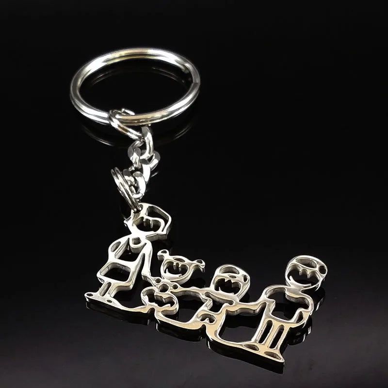 Family Boy Girl Mom Dad Gift Stainless Steel Key Ring Jewelry Silver Color Keychain Christmas Gifts