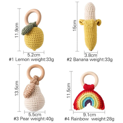 Baby Crochet Rattle Wooden Ring Fruit Pendants Teether Toys Infant Play Gym Toys Fitness Rack Accessories Baby Montessori Toys