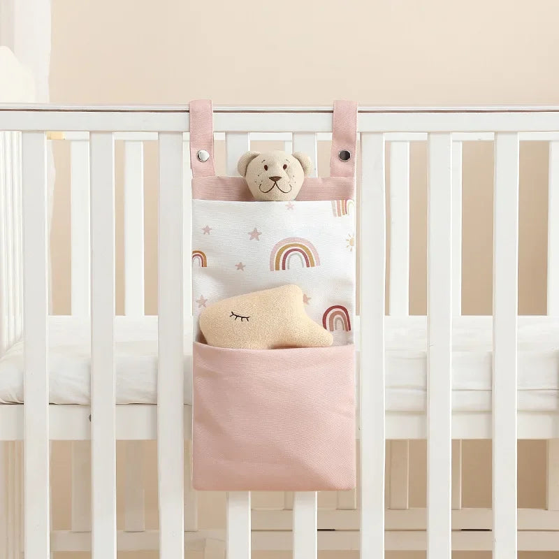 Baby Bed Hanging Storage Bags Cotton Newborn Crib Organizer Toy Diaper Pocket for Crib Bedding Set Accessories Nappy Store Bags