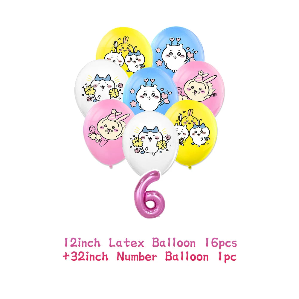 Cartoon Chiikawa Hachiware Usagi Birthday Party Decoration Background Balloon Set Cake Topper Backdrop Baby Shower Kid Gift Prop