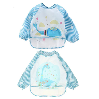2pcs Waterproof Full Sleeve Baby Bibs Children Apron Long Sleeve Feeding Smock Kids Eating Breastplate Infant Scarf Clothing