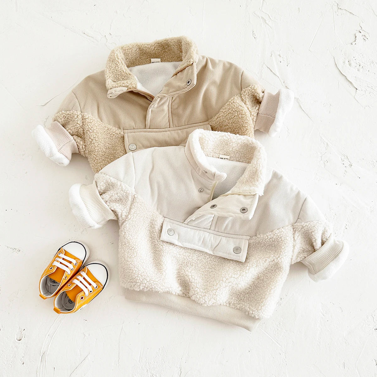 Boys Girls Baby Cotton Coat Lamb Wool Winter Thicken Half-Zip Fleece Jacket Solid 0-3Y Toddler