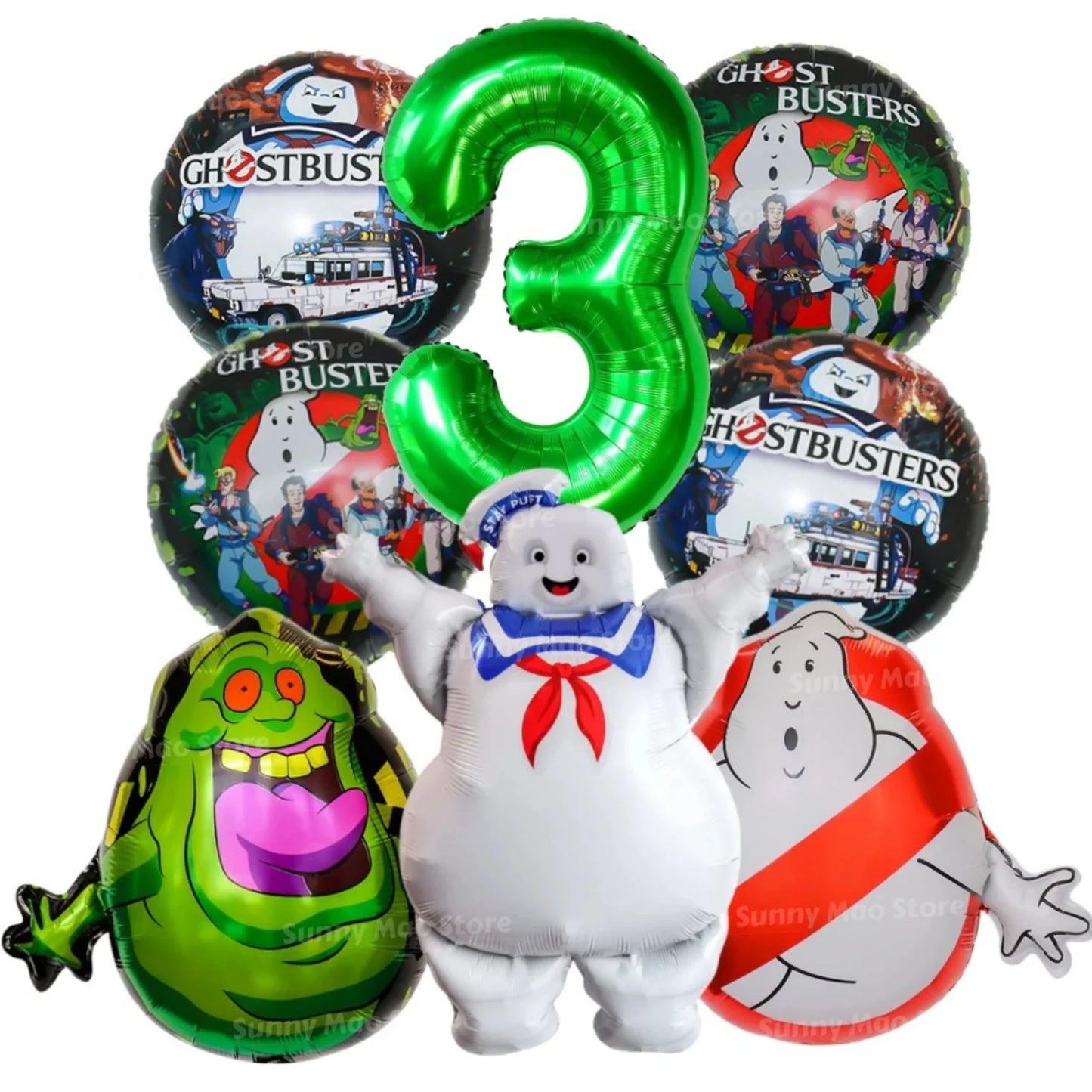8Pcs Ghostbusters Balloons Set Catch Ghost Balloon 32inch Green Number Balloon  for Kids 1-9th Birthday Party Decoration