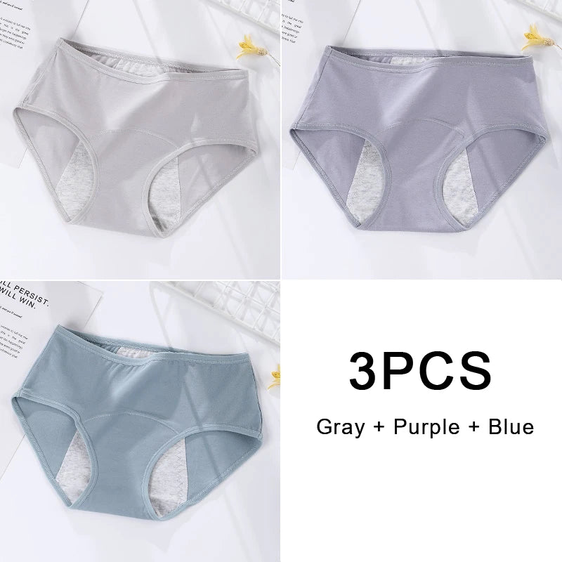3PCS/set Women's menstrual briefs large flow postpartum water absorption leakproof pure cotton