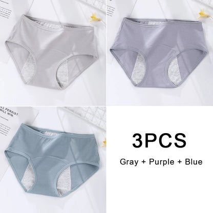 3PCS/set Women's menstrual briefs large flow postpartum water absorption leakproof pure cotton