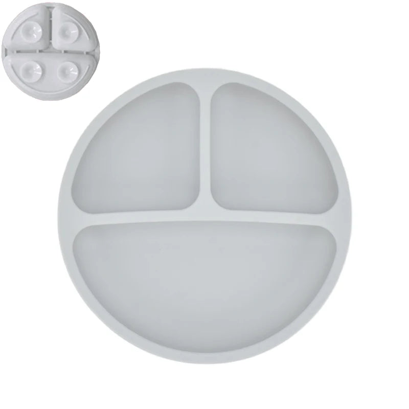Silicone Baby Sucker Silicone Dining Plate Rice Spoon Set Cute Cartoon Children Dishes Smile Face Baby Tableware Retro Kid Bowl