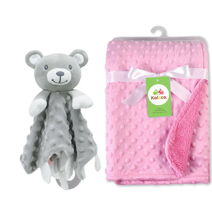 Personalized Newborn Baby Blanket with Name Custom Stroller Sleeping Dolls Animal Security Towel Gift Set for Baby Shower Gifts