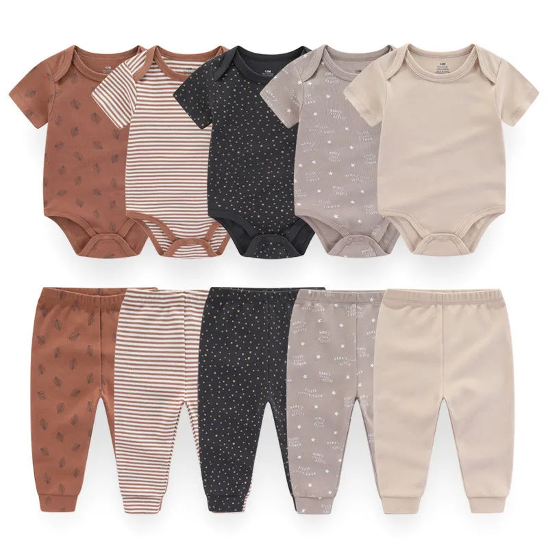 10Pcs Cartoon 100%Cotton Baby Girl & boy Clothes 0-12M Baby Clothes Sets Sleeveless