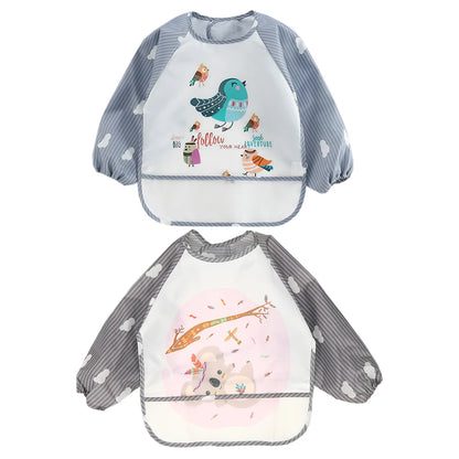 2pcs Waterproof Full Sleeve Baby Bibs Children Apron Long Sleeve Feeding Smock Kids Eating Breastplate Infant Scarf Clothing