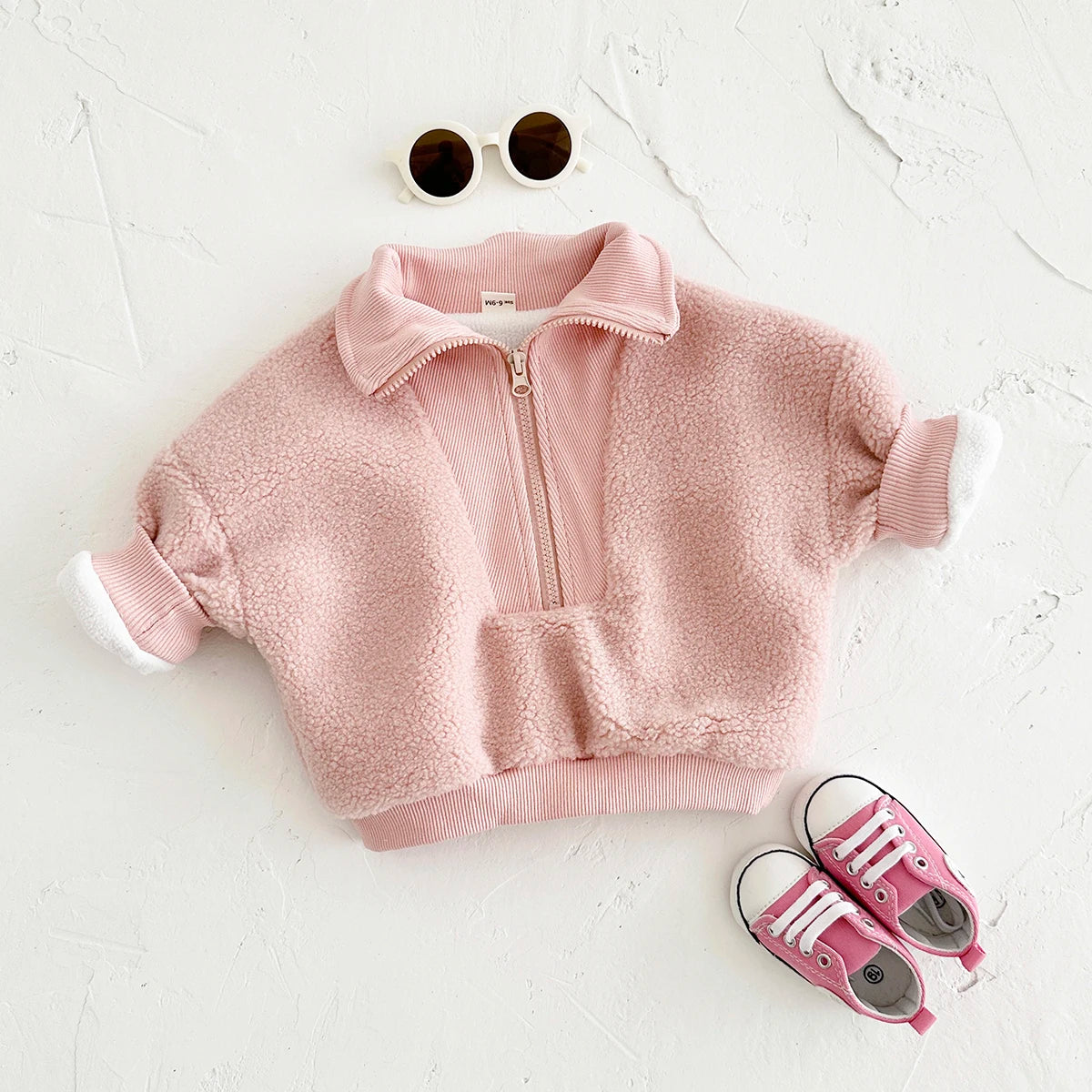 Winter Warm Baby Clothing Girls Coat Solid Half Zip Velvet Wool Jackets