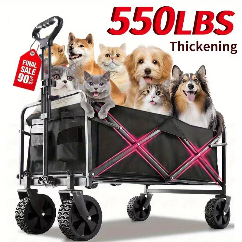 Folding Luggage Cart Aluminum Wagon 280LB Load Ergonomic Handle 4-Wheel Swivel Design for Store Home