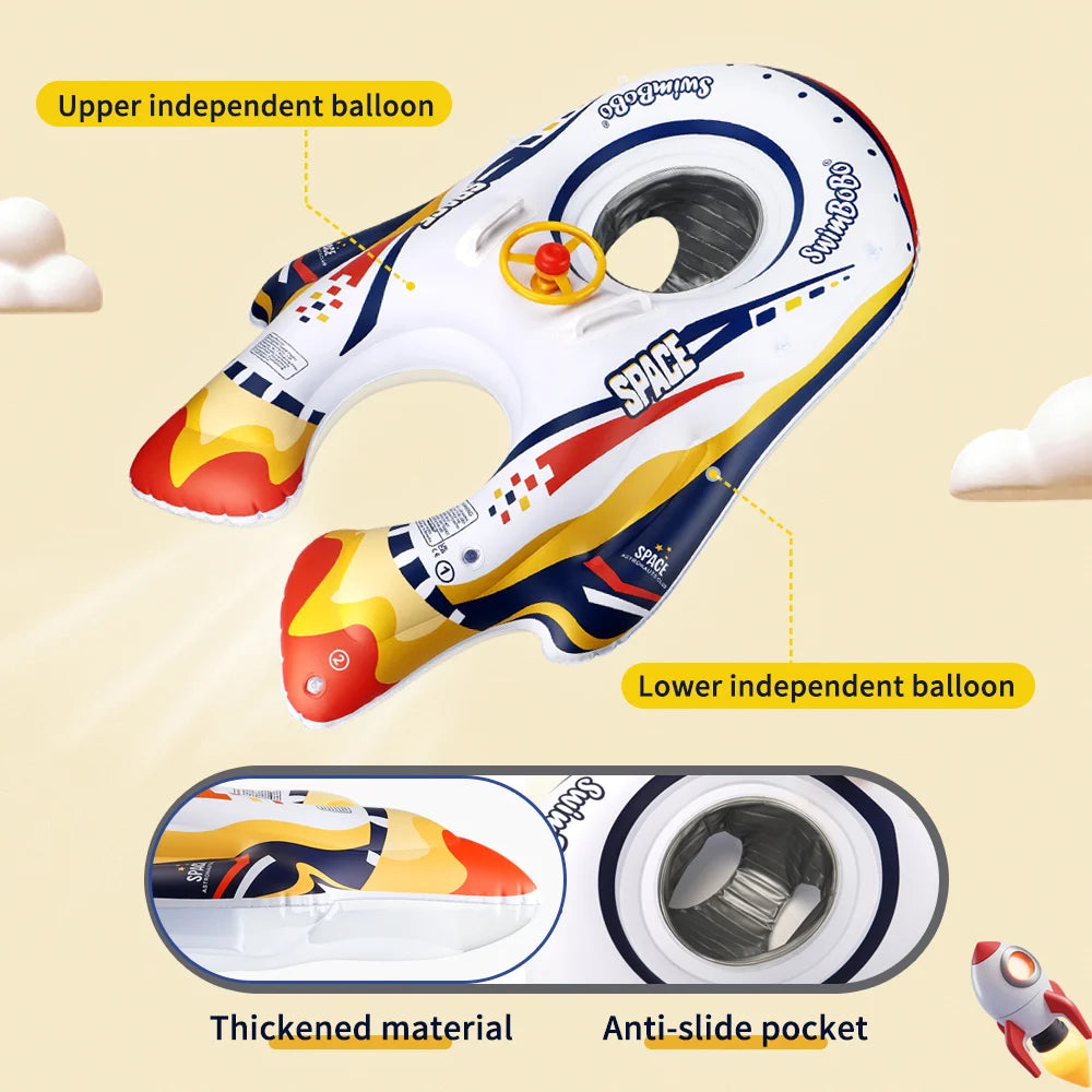 Swimbobo Kids Inflatable Baby Seat Float Spaceship Swimming Rings PVC  Baby Swim Ring Cartoon Floating Pool For Toddler Toys