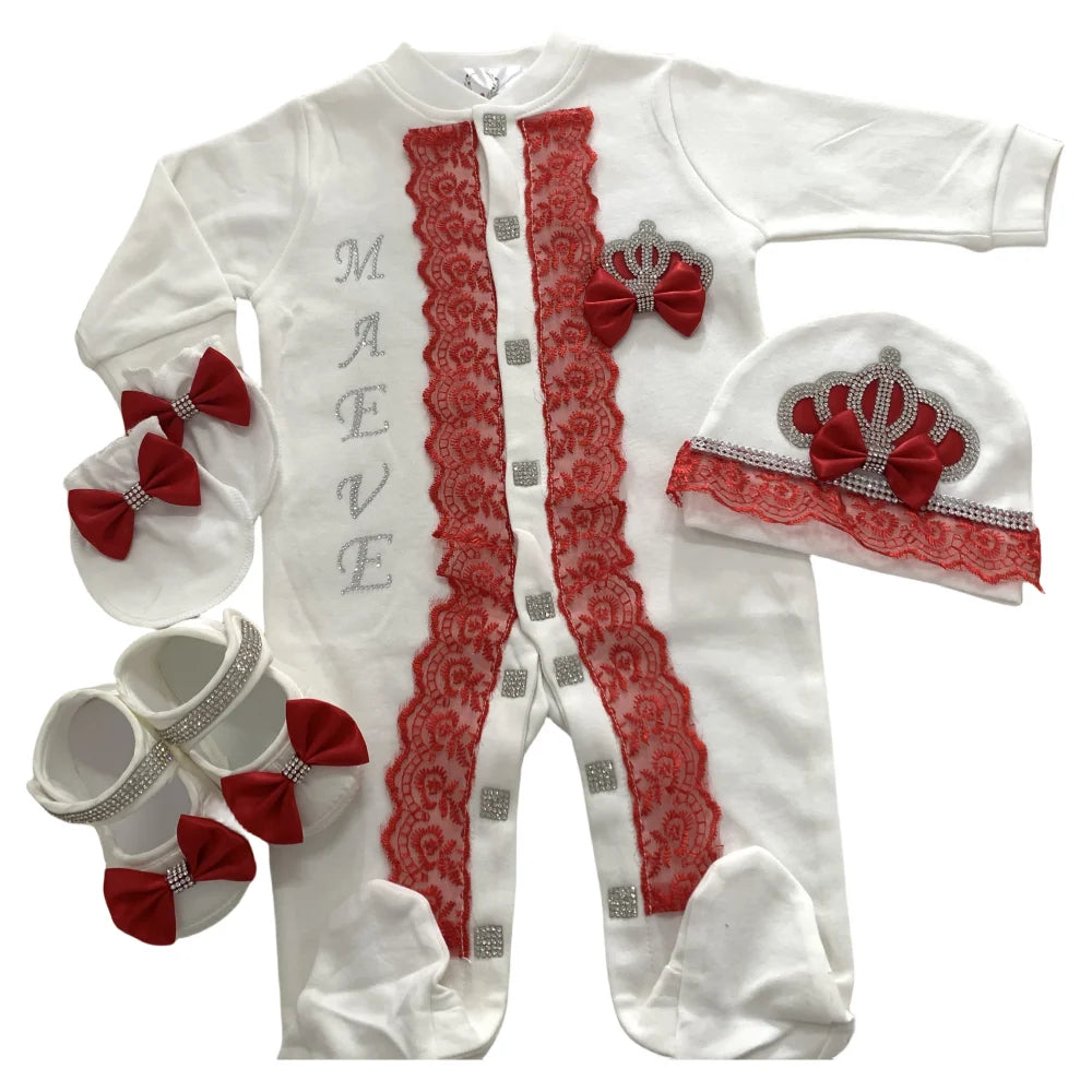 5pcs Baby Girl Outfits Set Welcome Home Hosptial Infant Receiving Blanket Pillow Bed Hat Mittens Romper Set