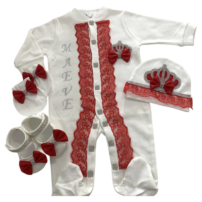 5pcs Baby Girl Outfits Set Welcome Home Hosptial Infant Receiving Blanket Pillow Bed Hat Mittens Romper Set