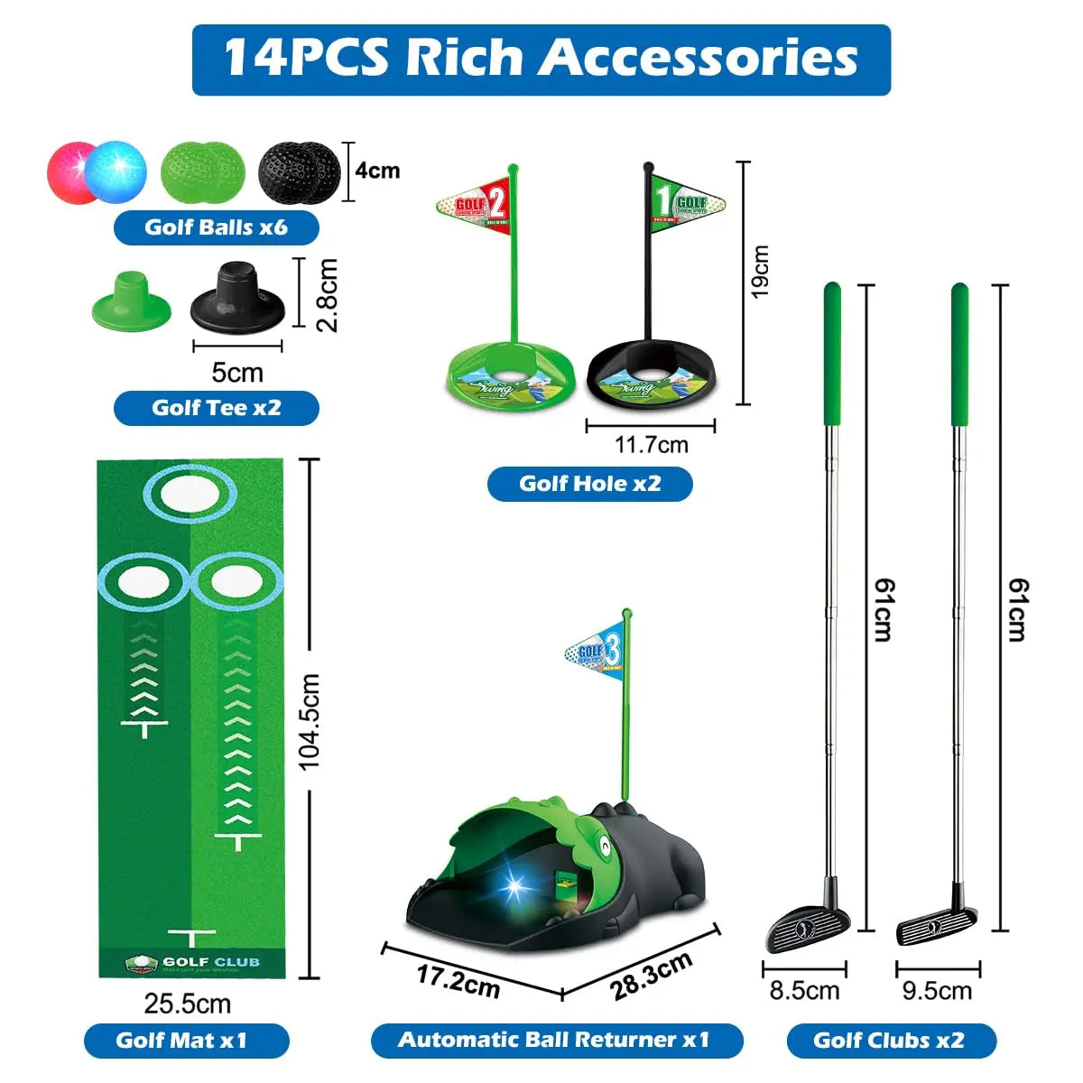 Kids Toy Golf Club Set with  LED Automatic Ball Returner, Golf Putting Mat Toddler Mini Golf Game Sports Gift for 3+  Boys Girls