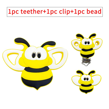 3pcs/set Silicone Cartoon Animal Figure Teether Beads and Clips Baby Teether Pacifier Chain Accessories Teething Jewelry Toys