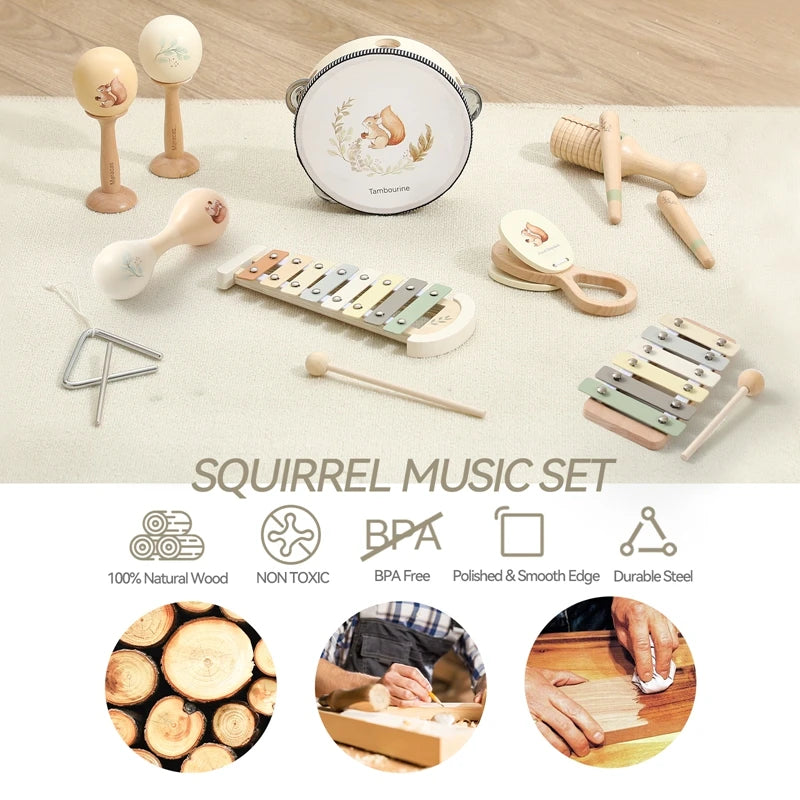 Wooden Montessori Musical Instruments for Baby, Xylophone, Rattle, Drum, Music Enlightenment, Educational Toys