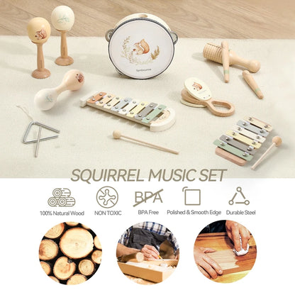 Wooden Montessori Musical Instruments for Baby, Xylophone, Rattle, Drum, Music Enlightenment, Educational Toys