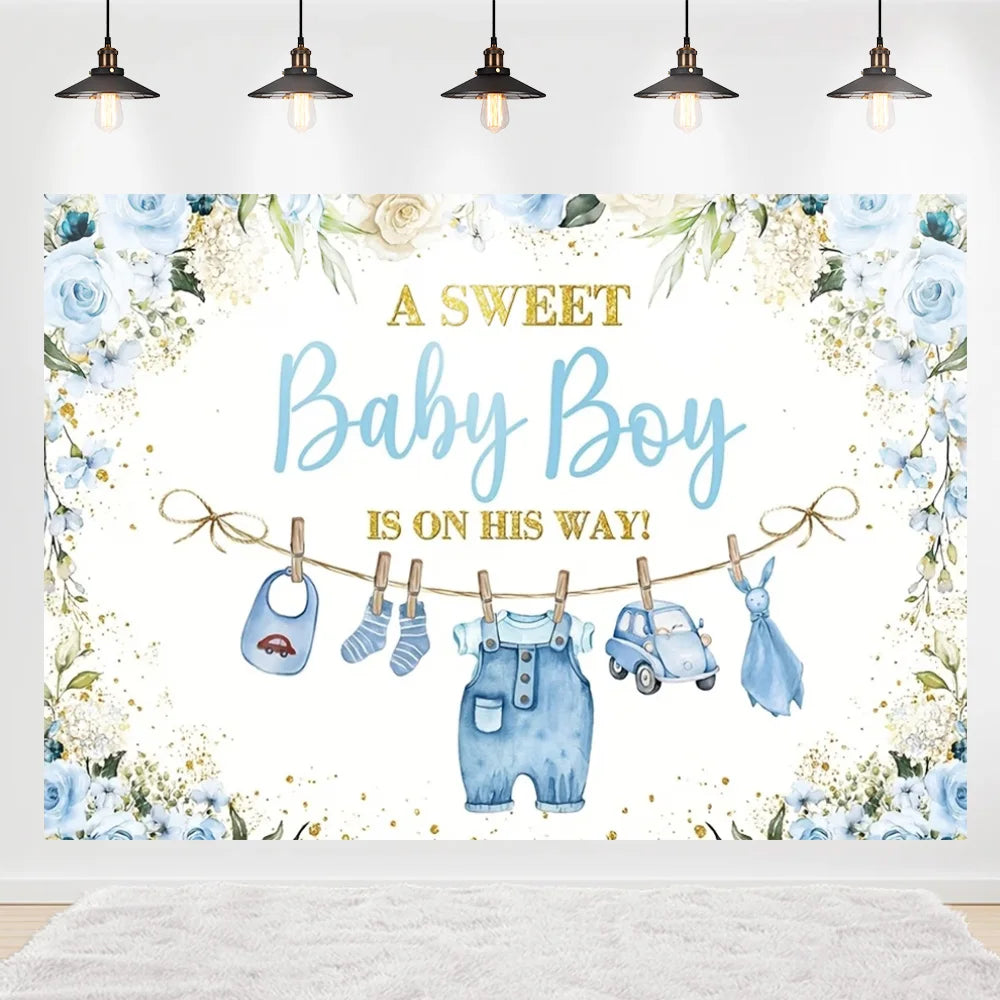 Welcome Baby Shower Newborn Background Decoration Girl Boy Birthday Party Backdrop Supplies Balloon Teddy Bear Photographic Prop