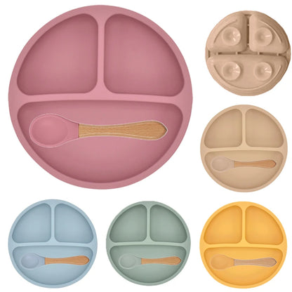 2023New Silicone Baby Sucker Dining Plate Solid Cute Cartoon Children Dishes Suction Toddler Training Tableware Kid Feeding Bowl