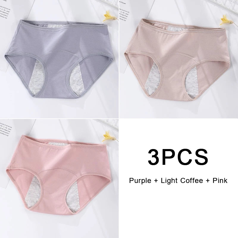 3PCS/set Women's menstrual briefs large flow postpartum water absorption leakproof pure cotton
