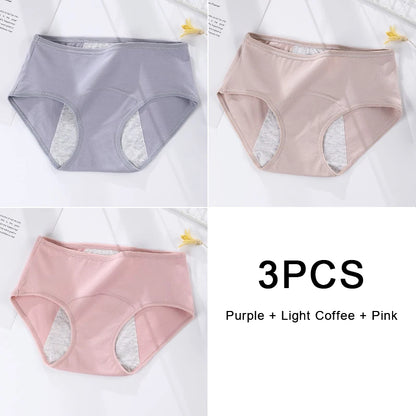 3PCS/set Women's menstrual briefs large flow postpartum water absorption leakproof pure cotton