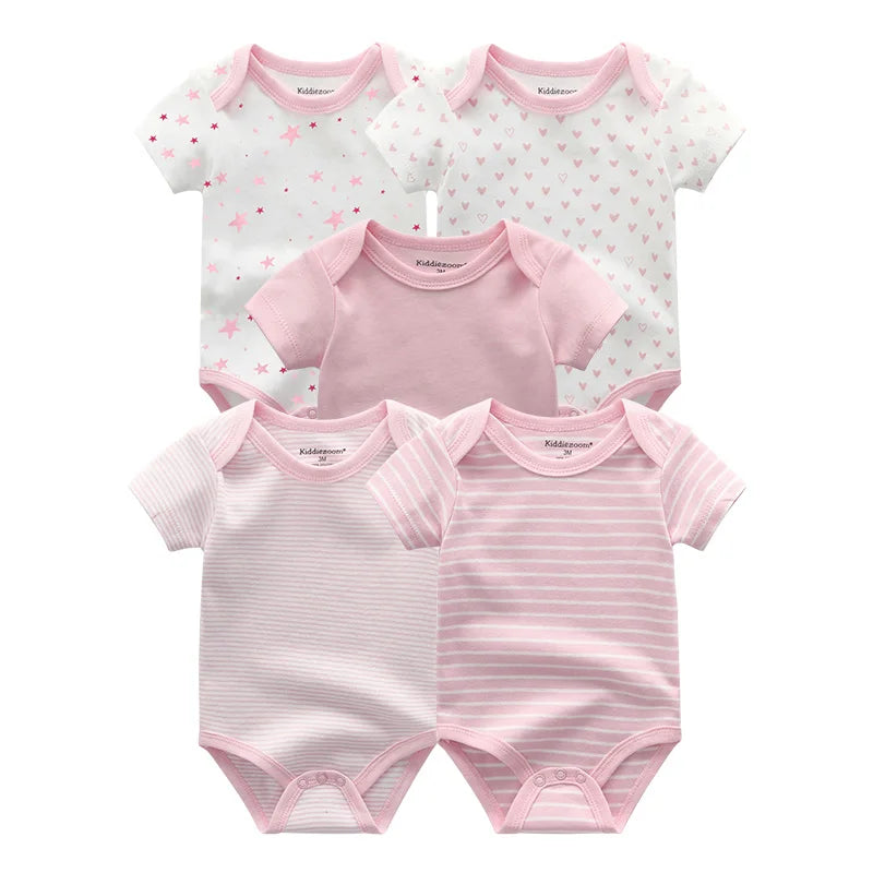 5-Piece Newborn Baby Bodysuit Set, Unisex Cotton Sleeveless Rompers with Cartoon and Solid Color Designs for Boys and Girls