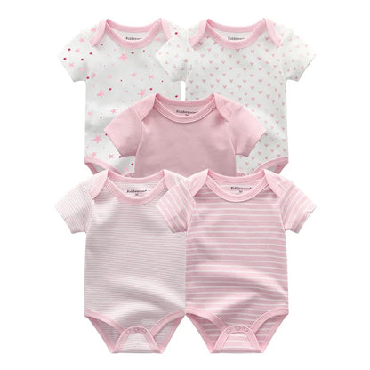 5-Piece Newborn Baby Bodysuit Set, Unisex Cotton Sleeveless Rompers with Cartoon and Solid Color Designs for Boys and Girls