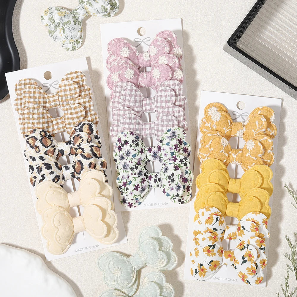 4/6pcs Candy Colorful Hair Bows Clips Girl Cotton Printed Lovely Fabric Hairpins