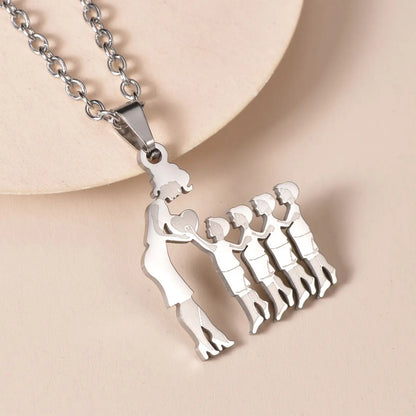 Lovely Gold Color Family Pendant Necklaces Mom Dad Children Baby Woman Stainless Steel Choker Jewelry Mother Day Gift New