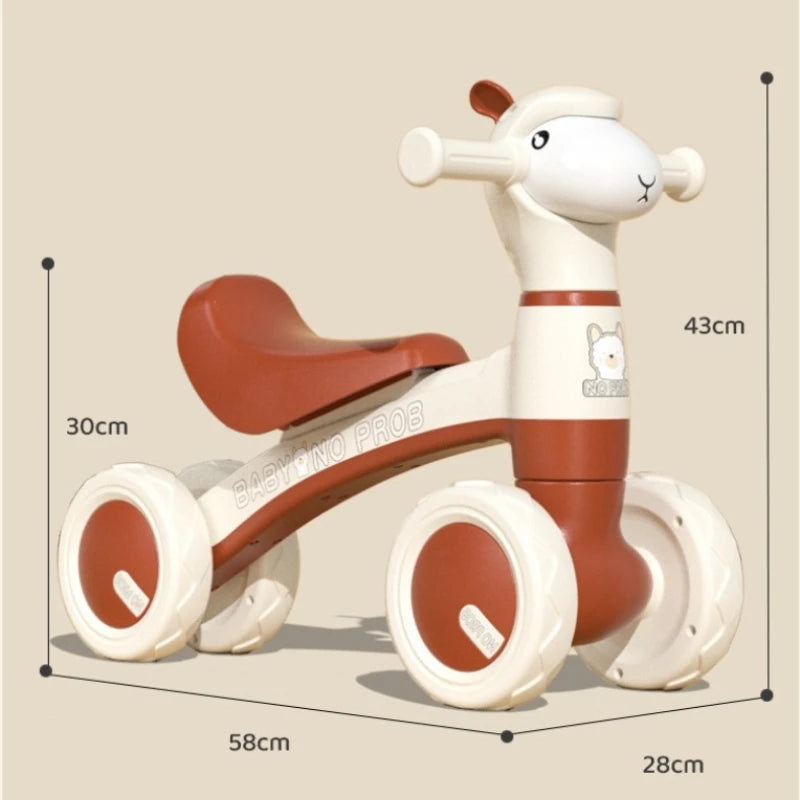 Anti-Tip Baby Balance Bike No Pedal Four Wheel Toddler Walker Silent Glider Walker Toy Ride-On Toy Indoor Outdoor Sports Toy