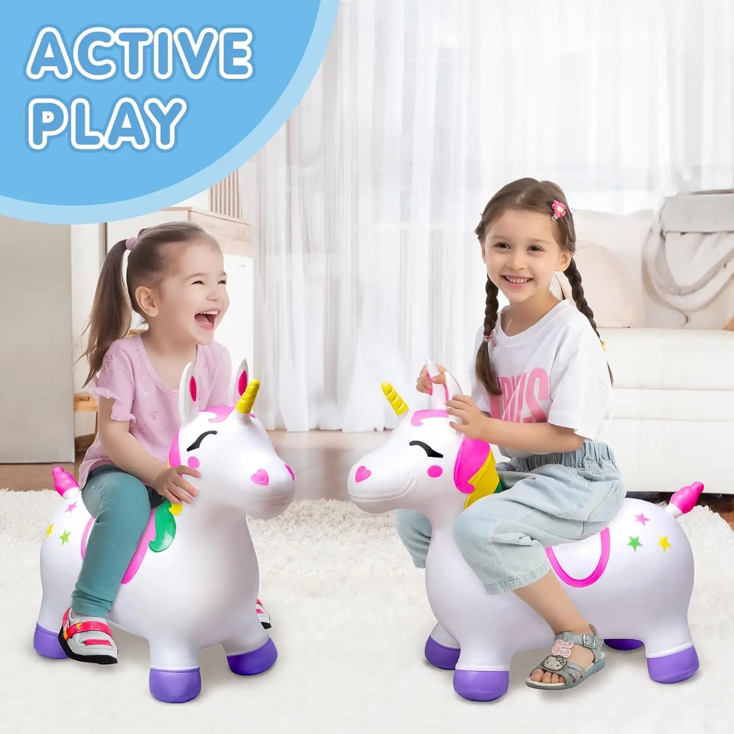 JOYFY Kids Bouncy Unicorn Horse Ride on Toys Bouncer Bouncing Animal Hopper Inflatable