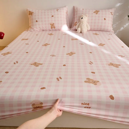 Ice Silk Bed Sheet Set Summer Breathable Cooling Fitted Sheet Pillowcase Cool Feel Single Double Mattress Cover,Can Custom Sizes