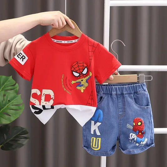 Summer Baby Boys Spiderman Short Sleeve T-shirt Jeans