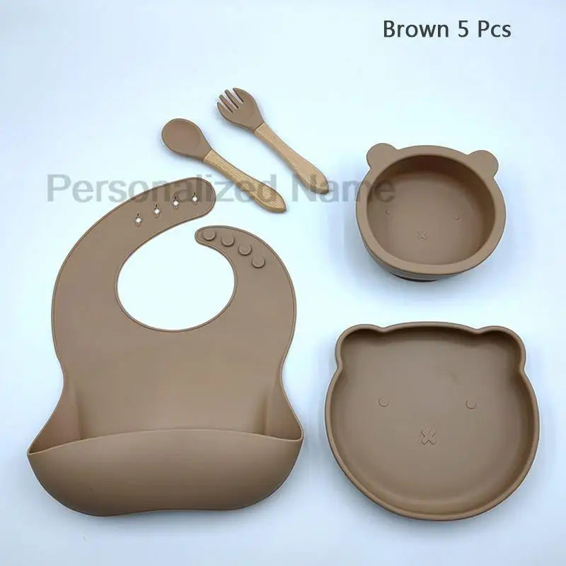 Baby Weaning Set Kit Bibs Baby Includes Bib Bowl Spoon and Fork Feeding Tableware