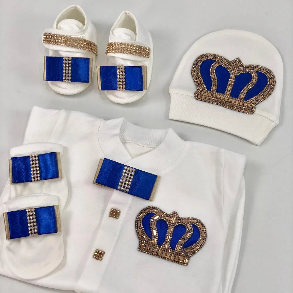 Dollbling Emerald Newborn Baby Boy Personalized Name Outfits 4pcs Welcome Home Hospital Crown Jewelry Romper Set
