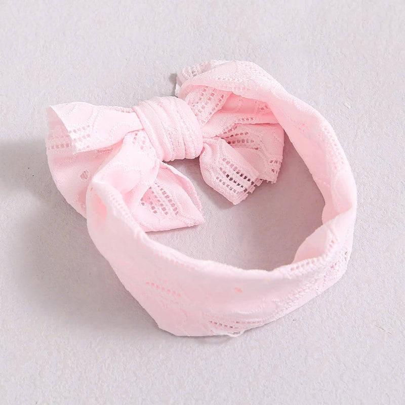 Hollow Bow Baby Headband Solid Color Nylon Elastic Wide Hairbands 0-2Year Girl Bowknot Headdress Kids Hair Accessories