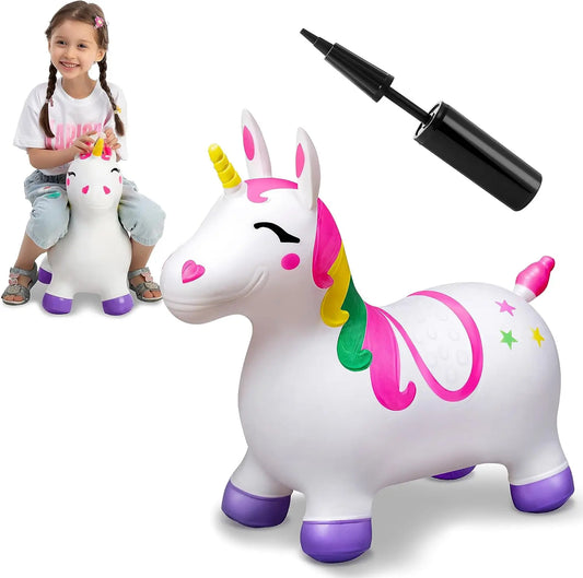 JOYFY Kids Bouncy Unicorn Horse Ride on Toys Bouncer Bouncing Animal Hopper Inflatable